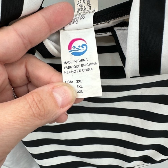 COCOSHIP striped black-white halter tie one piece contemporary swimsuit. 3XL - Picture 6 of 9